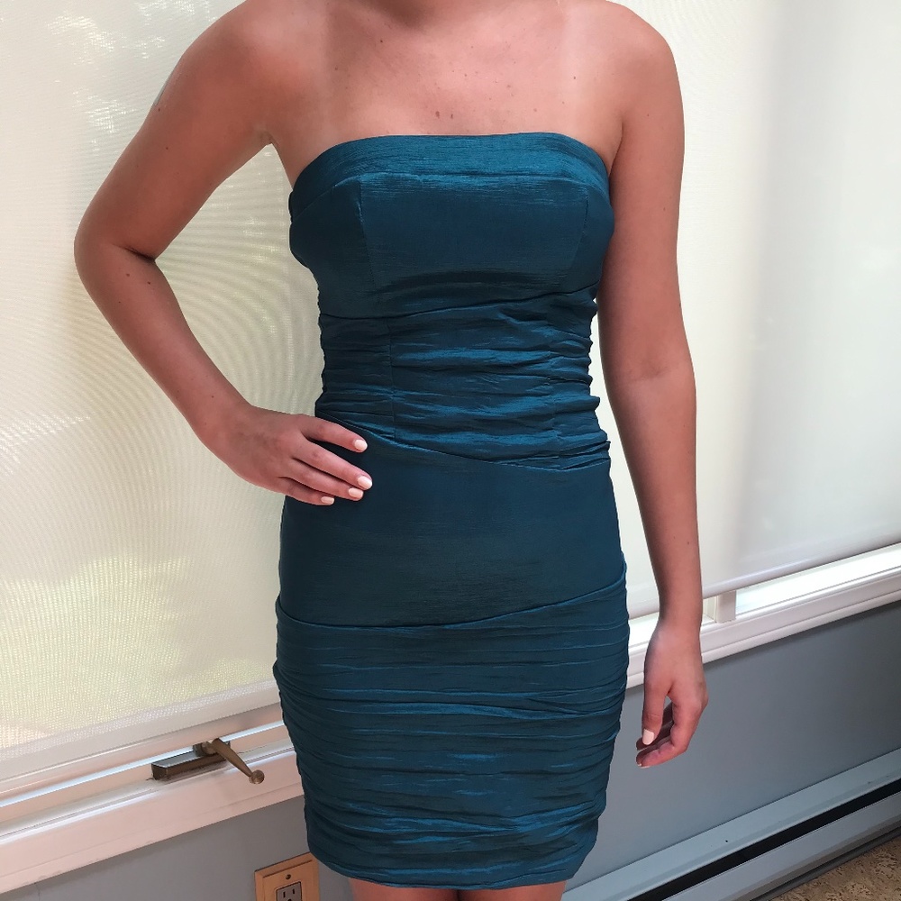 Strapless Teal Fitted Mini Dress (Women's Small)